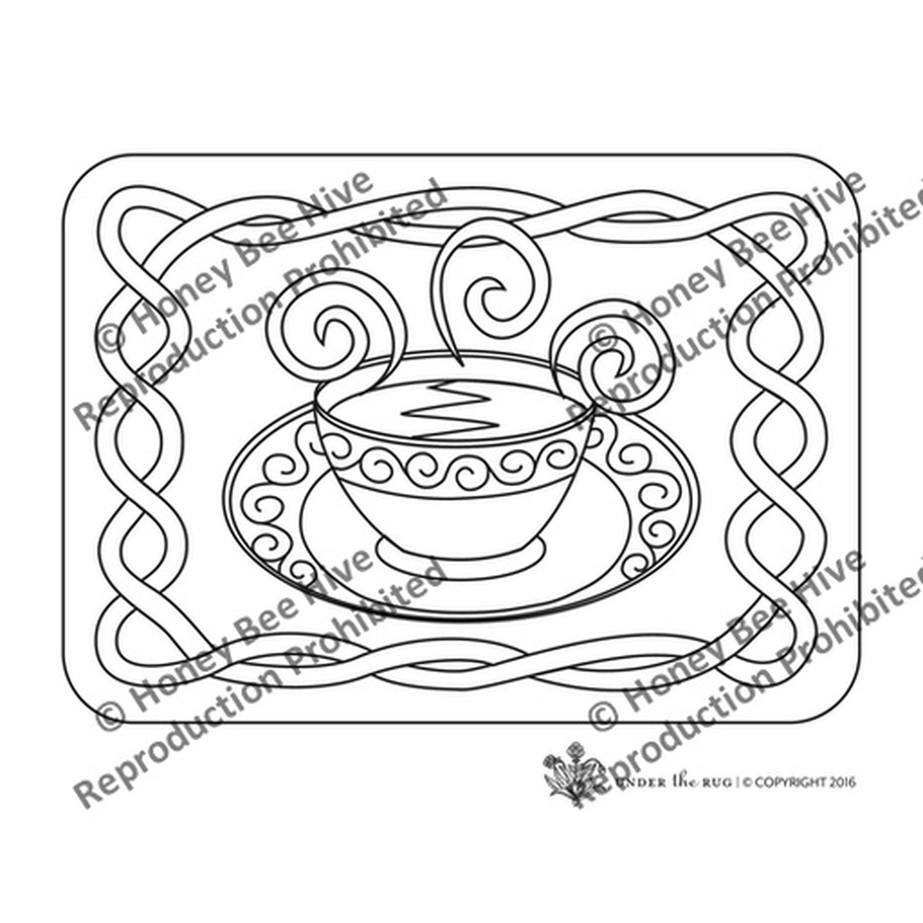 Teacup, Steam - Country Footstool Pattern, rug hooking pattern