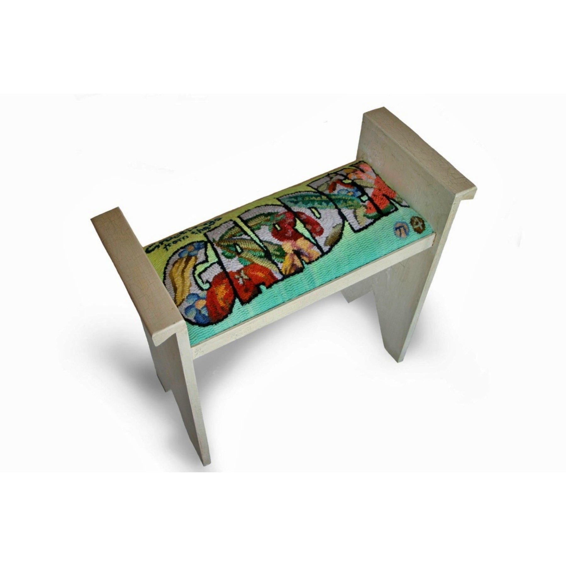 Garden - Bench Footstool Pattern, rug hooked by Kim Nixon