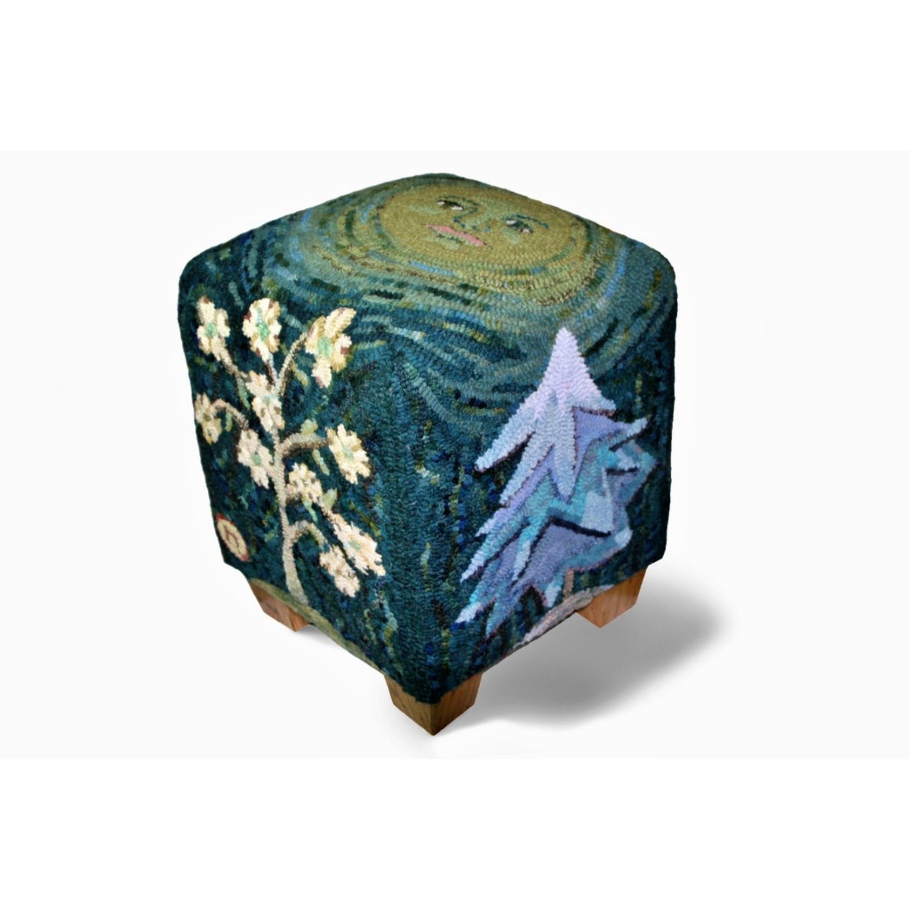 Seasons - Cube Footstool Pattern, rug hooked by Kim Nixon