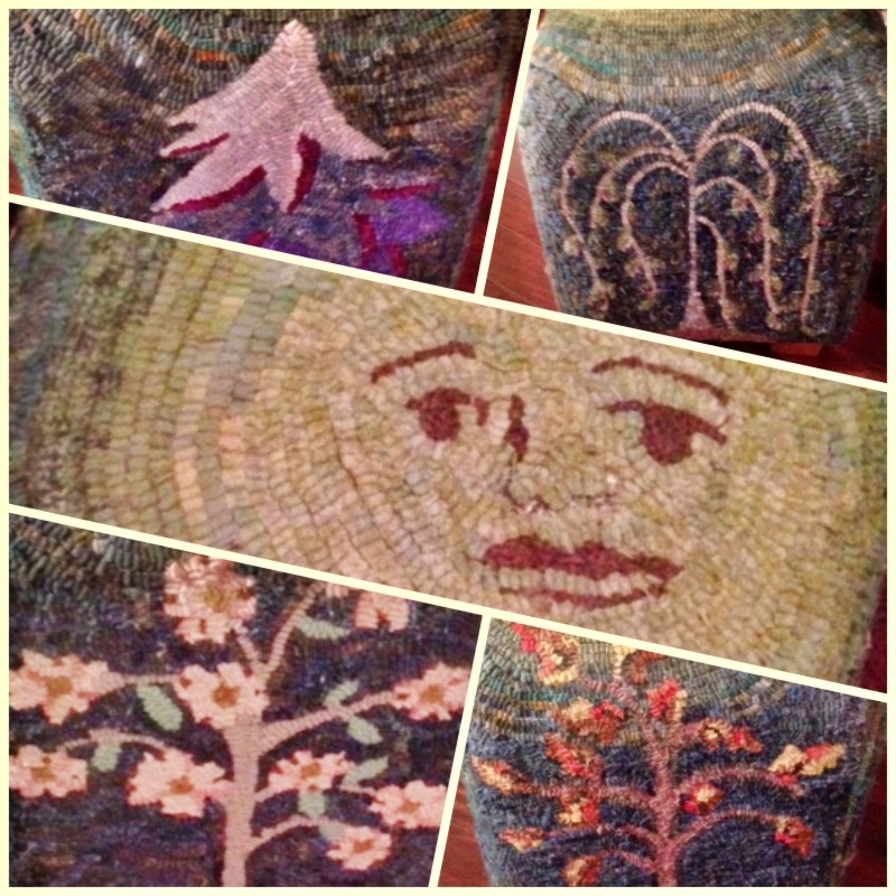 Seasons - Cube Footstool Pattern, rug hooked by Joan Bollaert