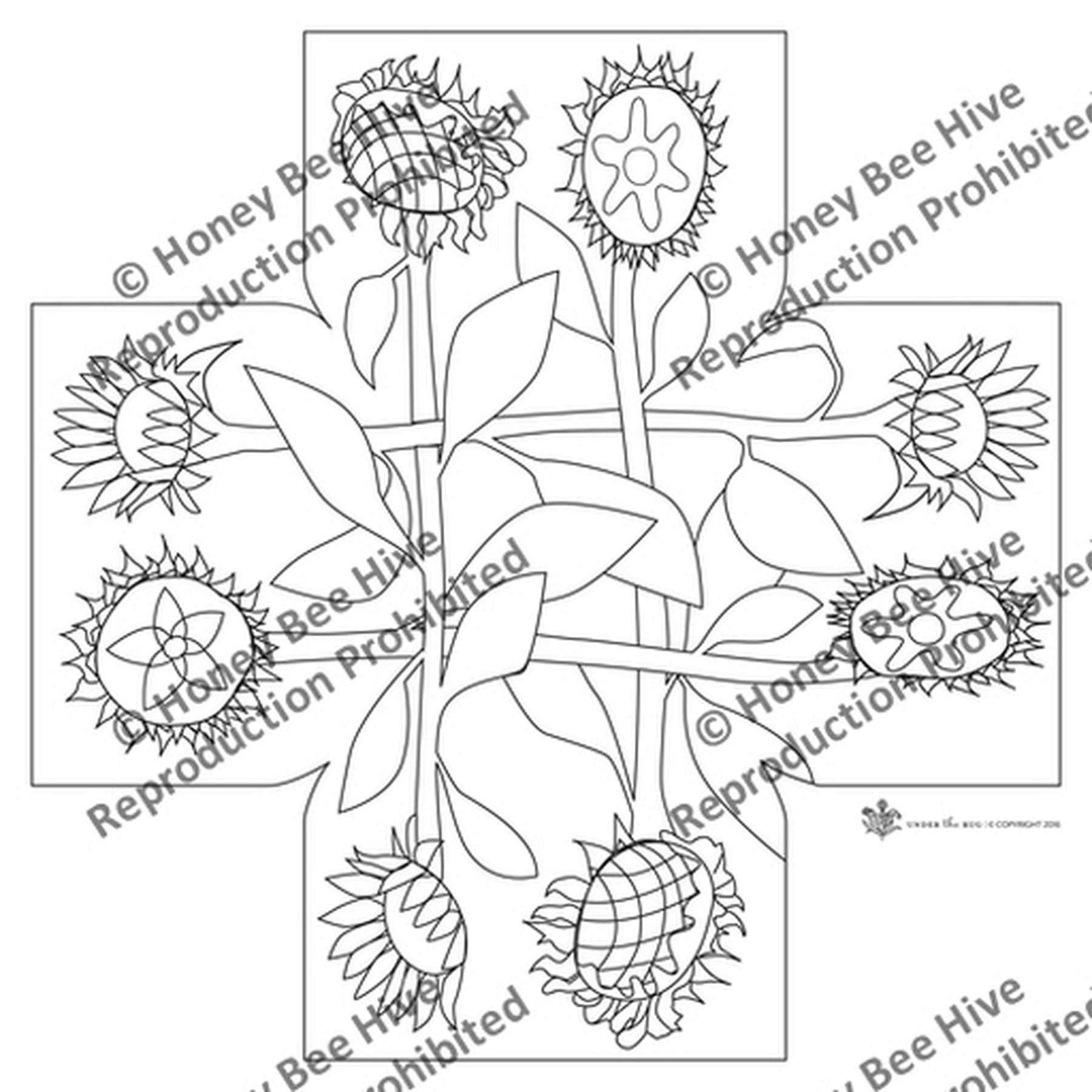 Sunflower - Square Footstool Pattern, rug hooking pattern