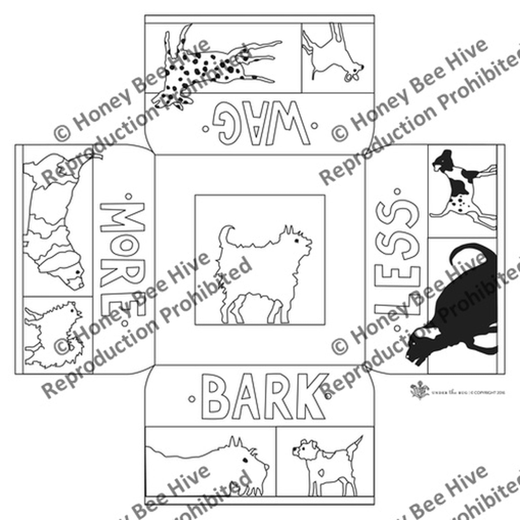 Bark Less Wag More, Full Dog Center - Square Footstool Pattern, rug hooking pattern