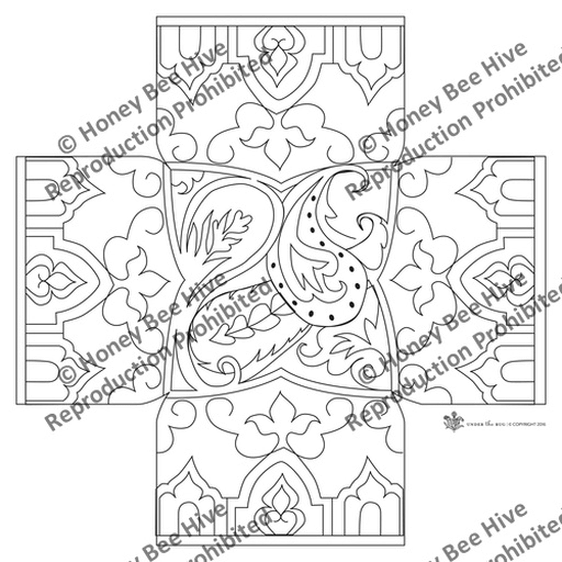 Paisley - Square Footstool Pattern, rug hooking pattern