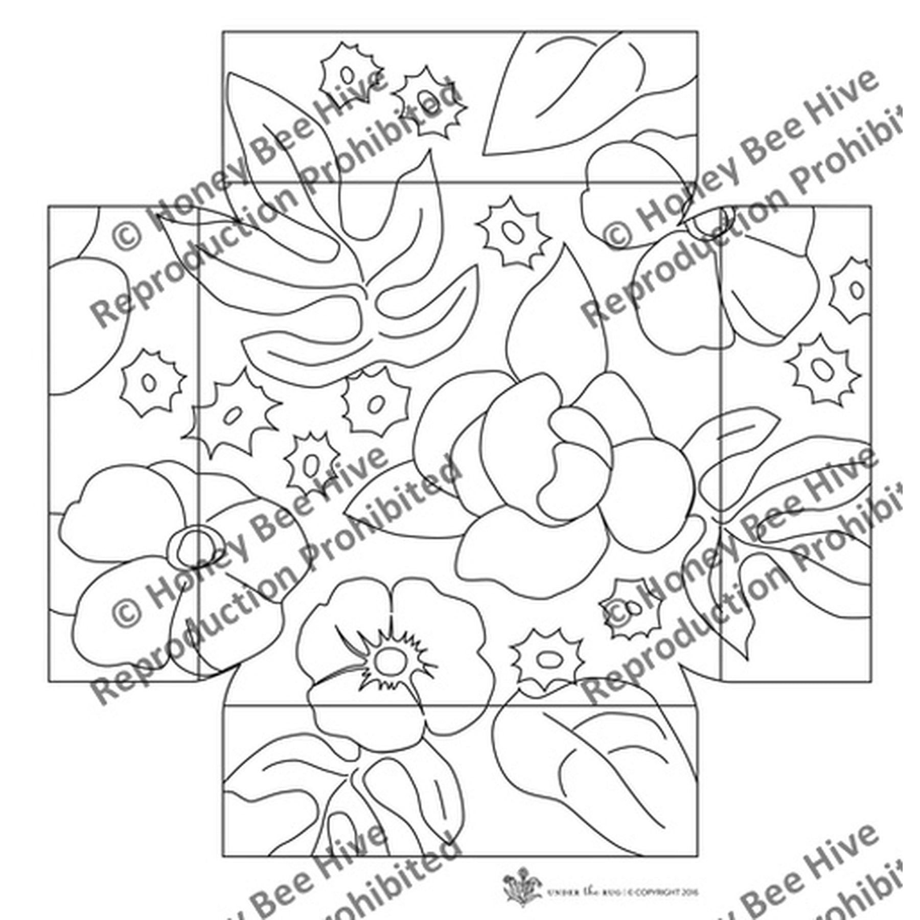 Proddy Floral - Square Footstool Pattern, rug hooking pattern