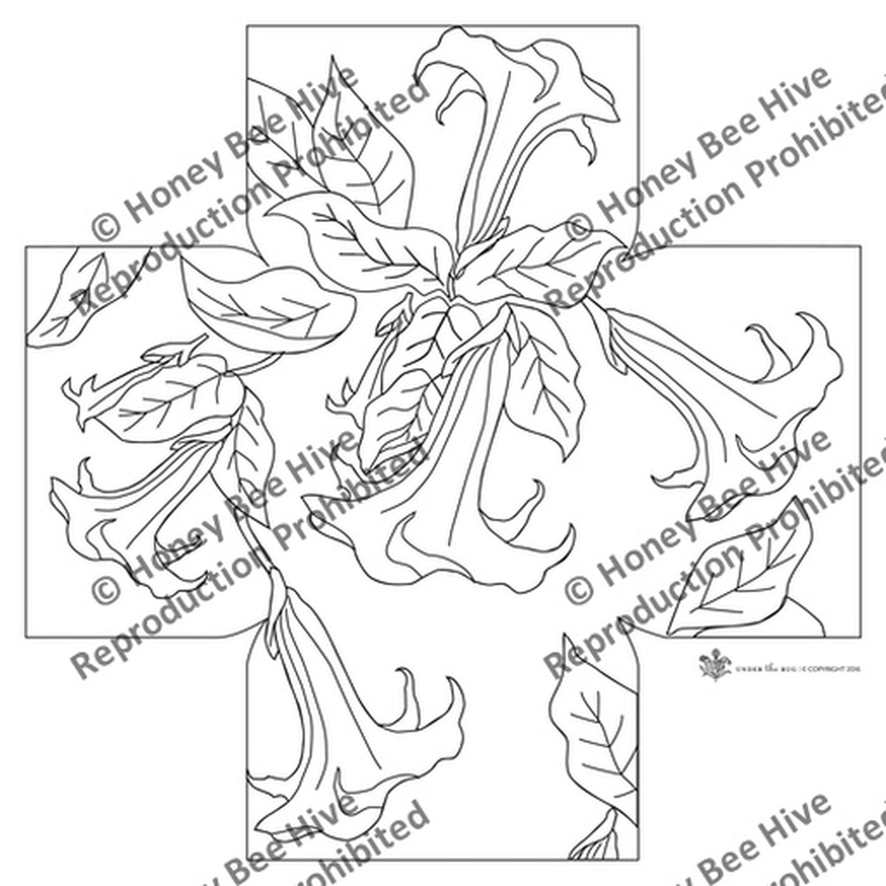 Trumpet Flowers - Square Footstool Pattern, rug hooking pattern